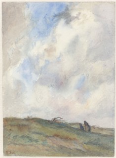 Dune landscape in a storm with two figures, 1872-1944. Creator: Frans Smissaert.
