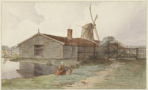 Mill with wooden buildings near Amsterdam, 1859. Creator: Hendrik Abraham Klinkhamer.