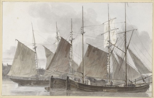 Sailing ships docked in front of a city, 1820-1872. Creator: Hendrik Abraham Klinkhamer.