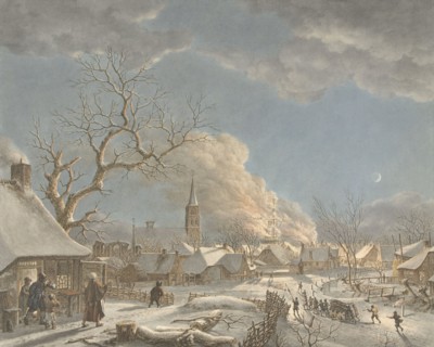 Winter, night and fire; the four seasons, times of day and elements, 1797. Creator: Jacob Cats.