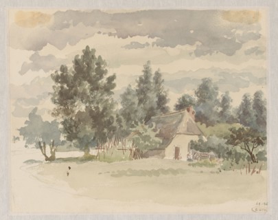 Landscape with farm surrounded by trees, 1866. Creator: Jan Striening.
