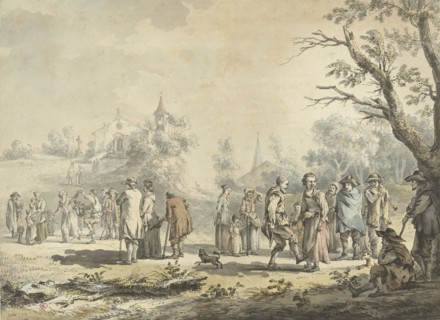Dancing countrymen and spectators at a village, 1746-1810. Creator: Jean-Jacques de Boissieu.
