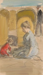 Woman with a child on the beach, 1881-1927. Creator: Johan Antonie de Jonge.