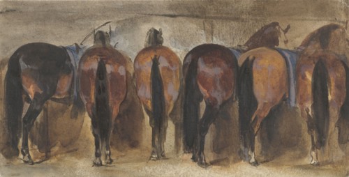 Resting horses in the stable, 1839-1870. Creator: Joseph Zephyris Gengembre.