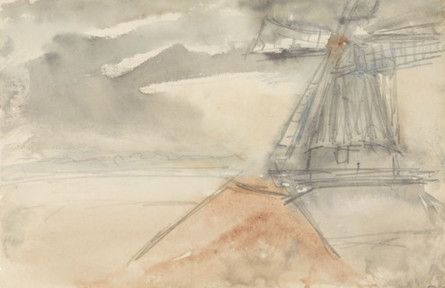 Windmill in moving air, 1834-1911. Creator: Jozef Israels.