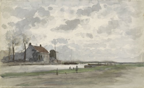 Canal with a windmill, 1845-1925. Creator: Julius Jacobus van de Sande Bakhuyzen.