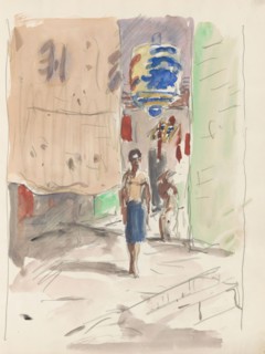 Street with a lantern and figures, 1931. Creator: Marius Bauer.