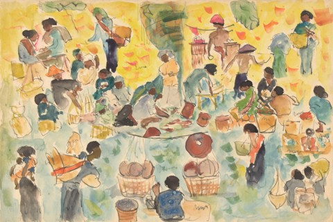 Market scene in the Dutch East Indies, 1886-1947. Creator: Pierre Jean Apol.