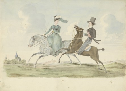 Man and woman on horseback in a landscape, 1811-1873. Creator: Pieter van Loon.