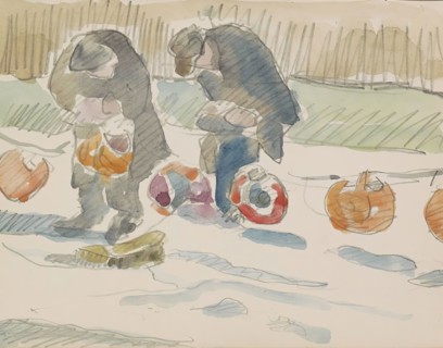 Two men on a street, c.1916. Creator: Reijer Stolk.