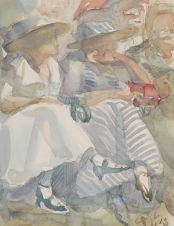 Two seated women in the front row in an audience, 1916. Creator: Reijer Stolk.