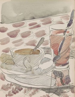 Tray with a cup, saucer and glass on a table, c.1916. Creator: Reijer Stolk.