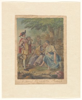 Design for wallpaper or painting with the Spanish Heidin Preciosa and Don Juan, 1719-1775 Creator: Ruik Keyert.
