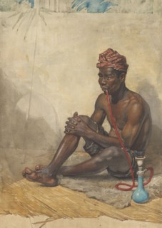 Seated Indian man with hookah, 1870-1923. Creator: Willem Witsen.