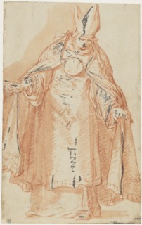 Bishop with outstretched arms, standing bent forward. Creator: Abraham Bloemaert.