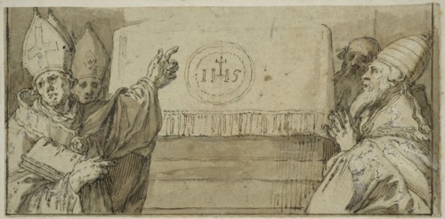 The four Latin church fathers in front of an altar. Creator: Abraham Bloemaert.