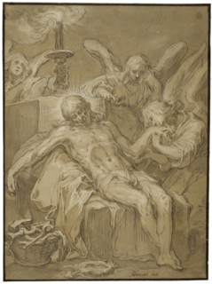 The dead Jesus mourned by angels. Creator: Abraham Bloemaert.