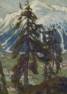 Fir Trees in front of the Mountains. Study from North Norway, c1900s. Creator: Anna Katarina Boberg.