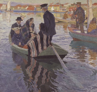 Church-Goers in a Boat, 1909. Creator: Carl Wilhelmson.