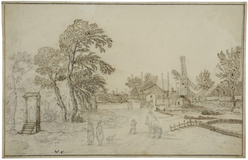 Village with a windmill by a rapids. Creator: Esaias van de Velde.