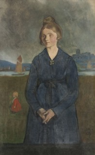 Eva with Bohus fortress in the background, 1907. Creator: Ivar Arosenius.