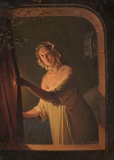 Girl by candlelight, 1844. Creator: Johan Gustaf Sandberg.