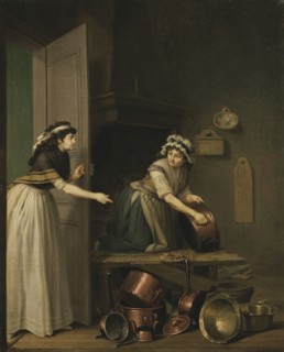 A Woman Polishing Copper Pans, c18th century. Creator: Per Hillestrom.