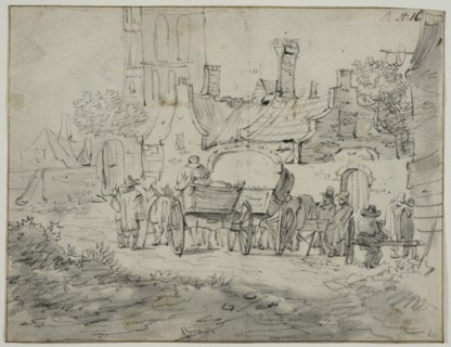 Village scene with carriages. Creator: Pieter Molijn.