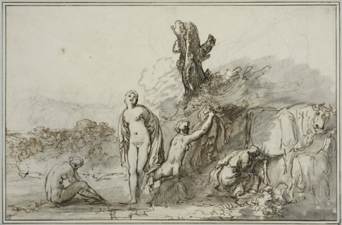 Bathing nymphs and cattle, c17th century. Creator: Anon.