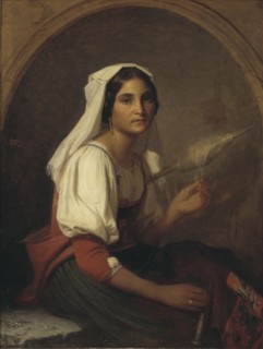 An Italian Woman Spinning Flax, 1847. Creator: Uno Troili.