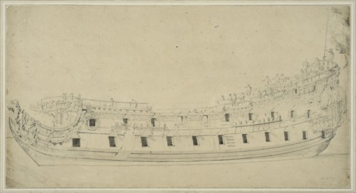 British double-decked warship, harbor view. Creator: Willem van de Velde the Younger.