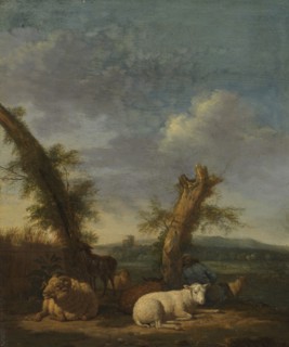 Landscape with Sheep and a Sleeping Shepherd, 1657. Creator: Adriaen van de Velde.