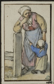 Woman leaning against a post, with a small child. Creator: Adriaen van Ostade.