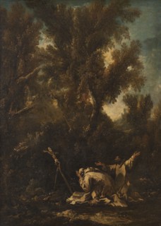 Landscape with two penitent monks, late 17th-mid 18th century. Creator: Alessandro Magnasco.