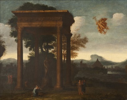 Landscape with Open Portico and Flying Mercury, 17th century. Creator: Andreas Achenbach.