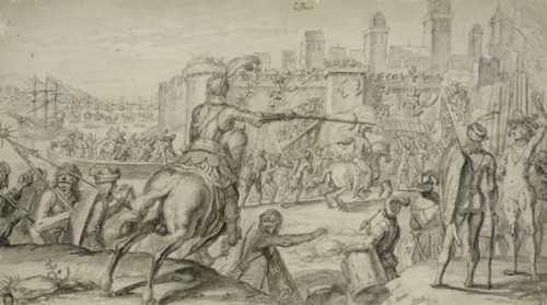 Lisbon Captured by French Troops under Robert of Normandy. Creator: Crispijn van de Passe.