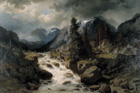 Landscape with Waterfall from the Canton of Uri, Switzerland, 1858. Creator: Johan Edvard Bergh.