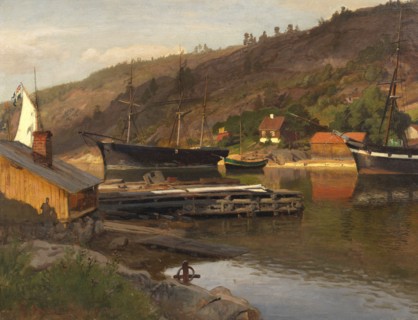 Landingsbrygge Husvik, Drøbak, 1875. Creator: Hans Gude.