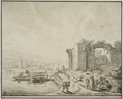 harbour with ruins. Creator: Unknown.