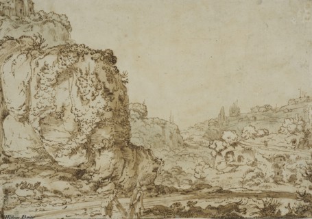 Rocky landscape with ruins and a mountain village. Creator: Jan Symonsz. Pynas.
