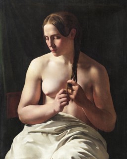 Woman braiding her hair, 1839. Creator: Ludvig August Smith.