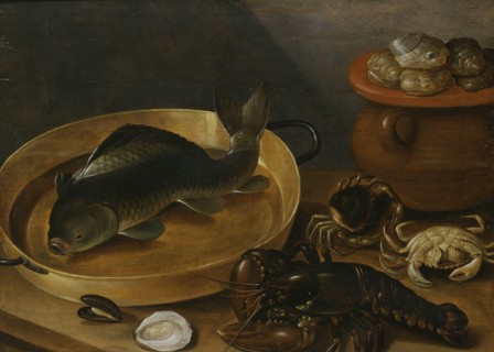 Kitchen Still Life with a Carp and Shellfish, unknown date. Creator: Unknown.