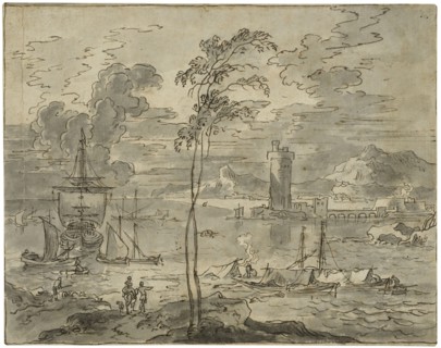 Italian landscape with a harbour, unknown date. Creator: Anon.