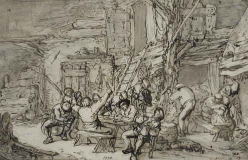 Inn interior with violin player, c.1640-1645. Creator: Adriaen van Ostade.