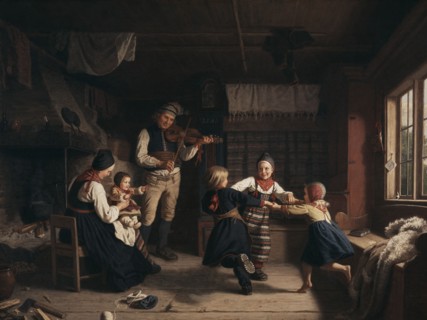 Sunday Evening in a Farmhouse in Dalarna, 1860. Creator: Amalia Lindegren.