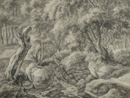 Forest with a stream running between large boulders. Creator: Anthonie Waterloo.