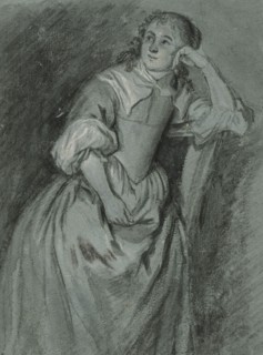 Young woman leans on a chair. Creator: Gaspar Netscher.