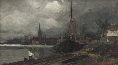 City view with harbor. Study. Creator: Edvard Perseus.