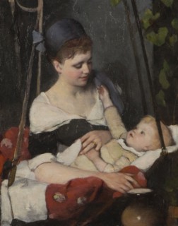 Young mother cradling her baby. Creator: Emma Ekwall.