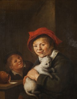 Two boys playing with a cat, 1650s. Creator: Jan Miense Molenaer.